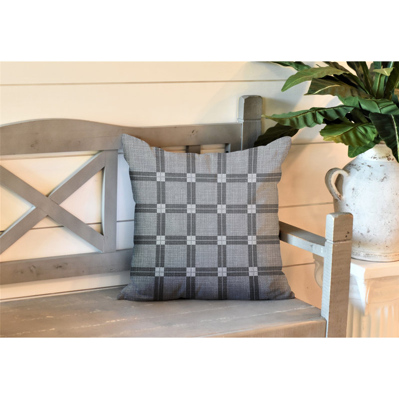 Plaid Outdoor Reversible Throw Pillow, 19" W x 19" H, Gray