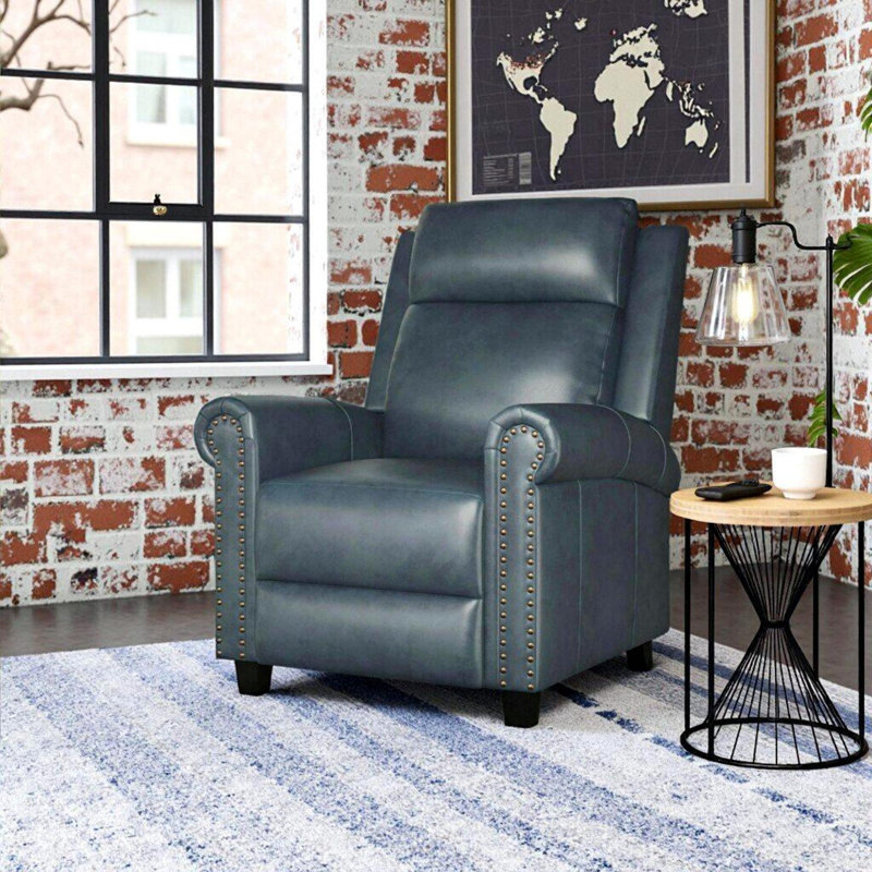Fauteuil inclinable 33,5 po en cuir véritable, Cuir véritable galet bleu