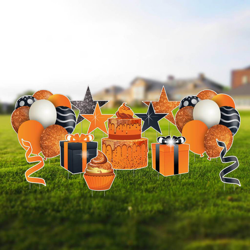 Weather Resistant Plastic Staked Birthday Garden Stake, Orange