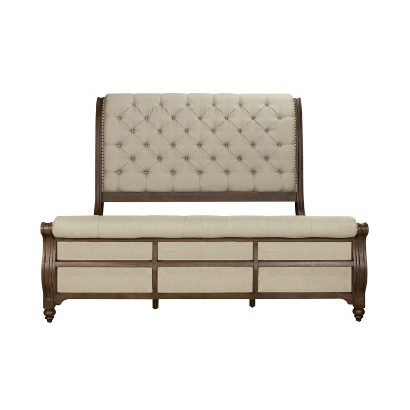 Aisja Upholstered and Tufted Sleigh Bed, Queen