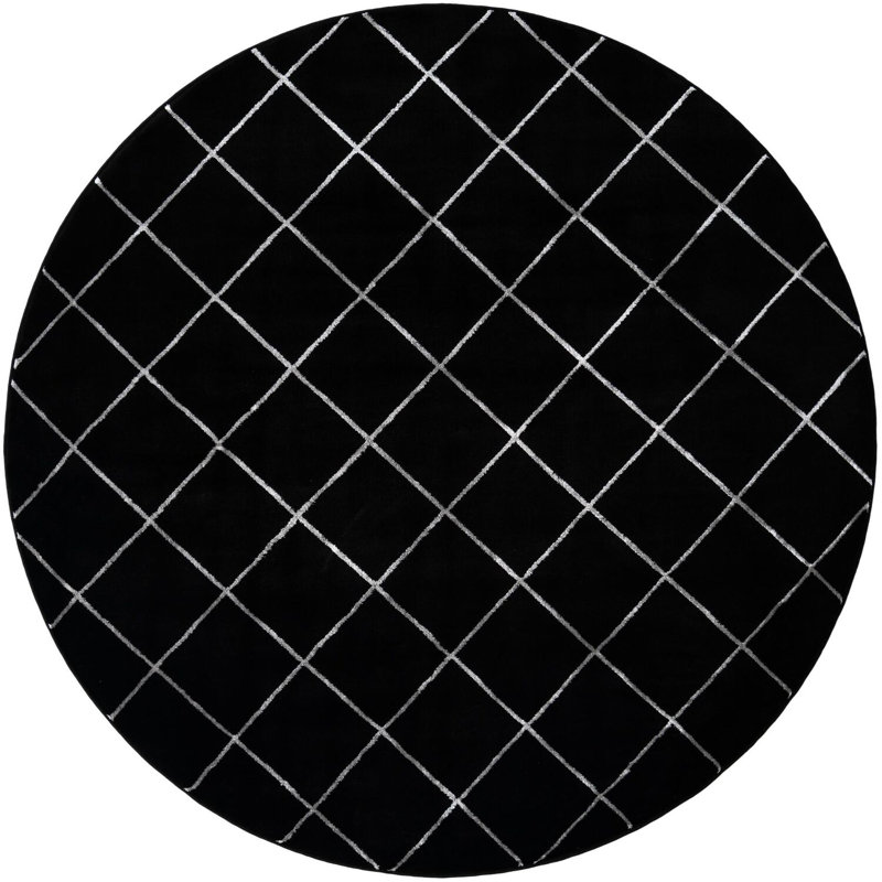 Tapis contemporain noir et argent Etowah, Rond 7 pi 10 po