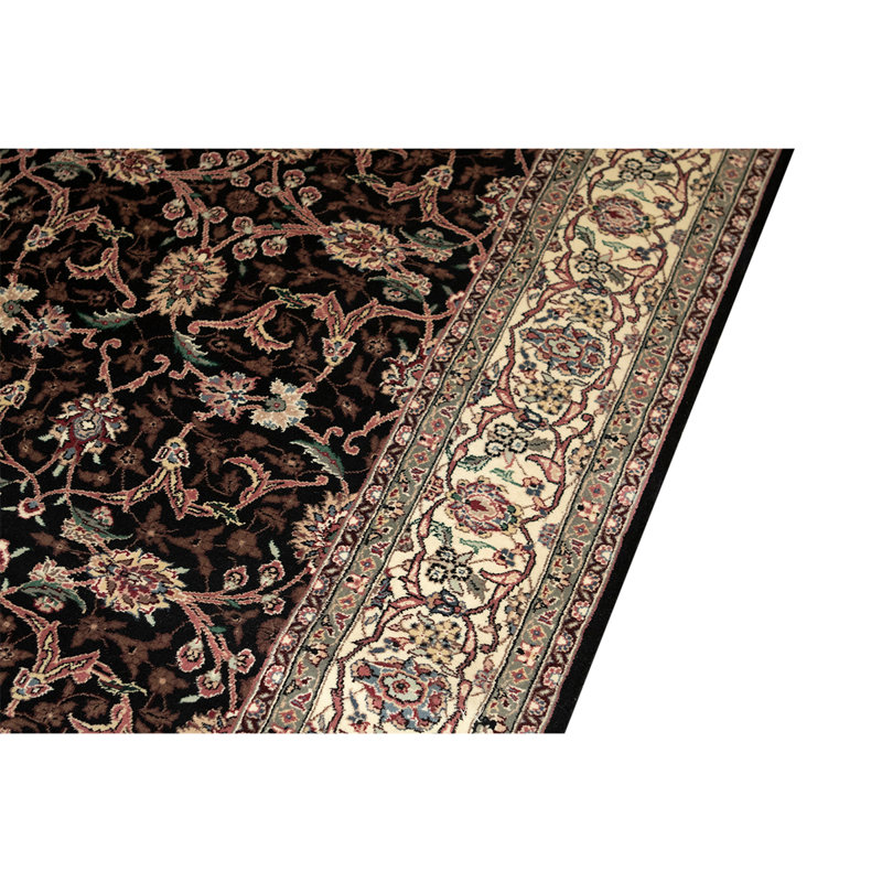 Tapis noir / sable / bleu / blanc de haute qualité noué à la main de conception unique