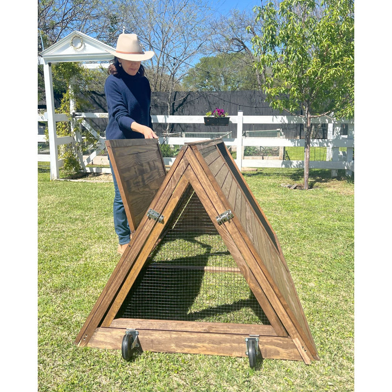 Small Brown Wooden Mobile Chicken Coop with Caster Wheels