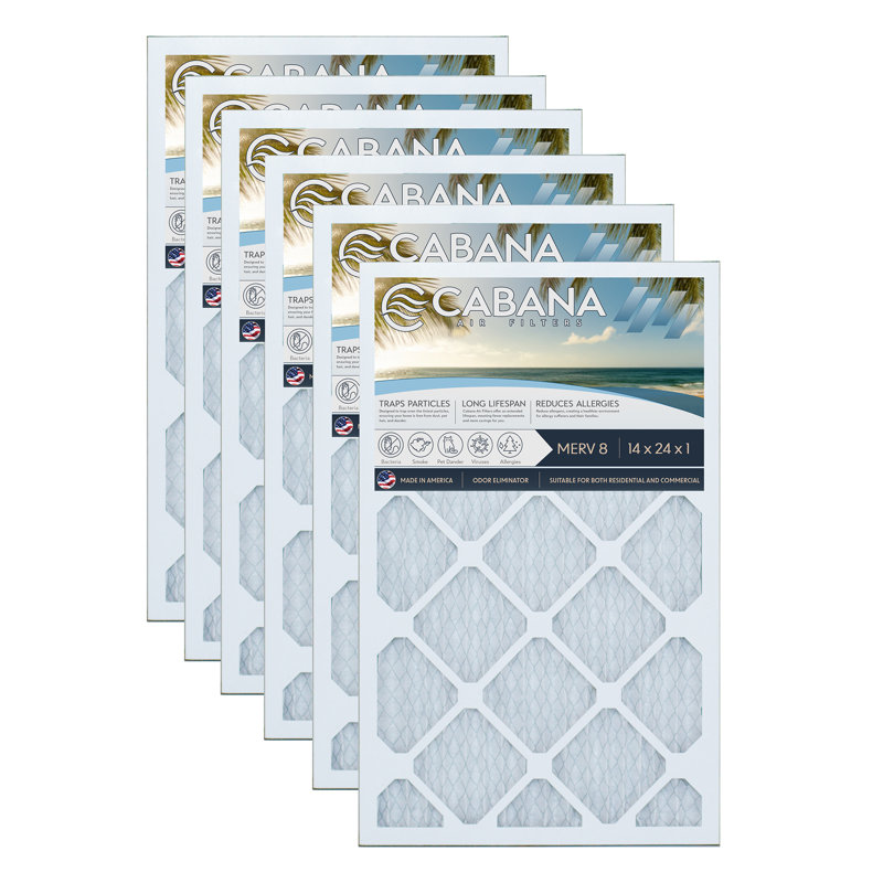 Cabana Air Filters 6 Pack HVAC Furnace Air Filters, MERV 8, 24 x 24 x 1, White, 24" H x 1" W x 24" D