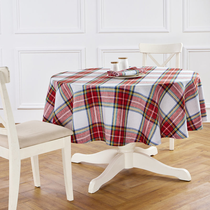 Stewart Plaid - 100% Pure Linen Christmas Round Tablecloth, 60" Round