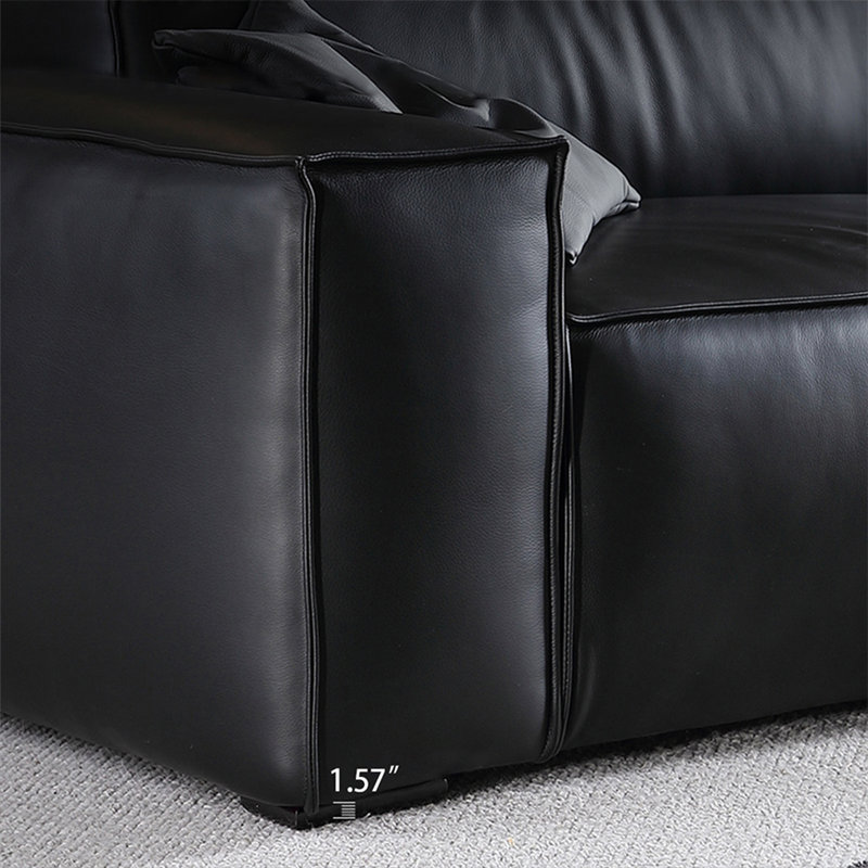 Canapé modulaire noir en cuir véritable, H 28,35 po x l 110,24 po x P 37,01 po, 4