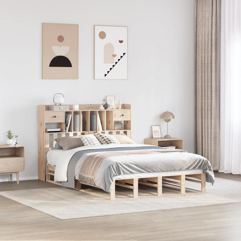 Fotou Solid Wood Bed, 25.5cm H x 200cm W x 140cm D, Brown