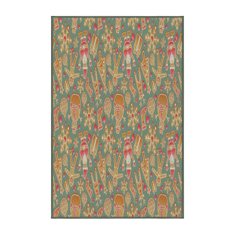 Tapis vert/jaune tissé à la machine, Rectangle 2 pi x 3 pi