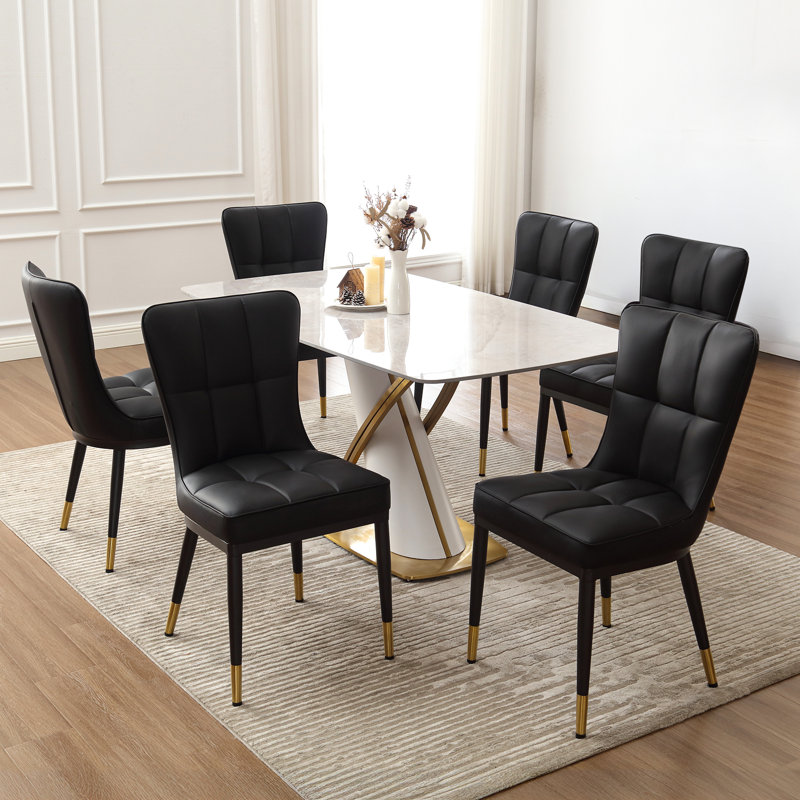 Modern Upholstered Dining Chair with Metal Frame, Black