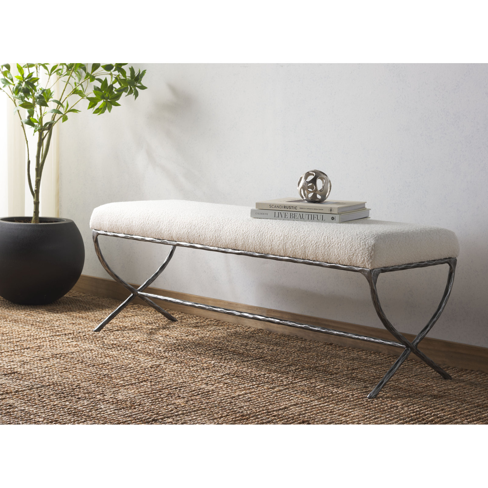 Evelynn 48" Entryway Bench, Black, Ivory