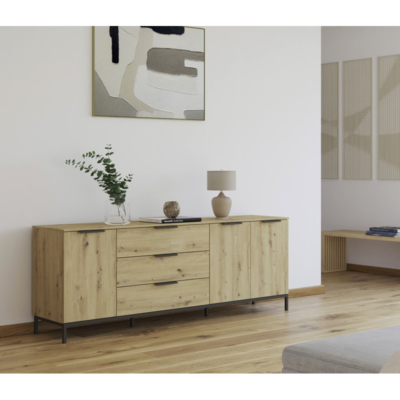 Flipp 3 Drawer 200Cm W Combo Dresser, Artisan Oak/Graphite