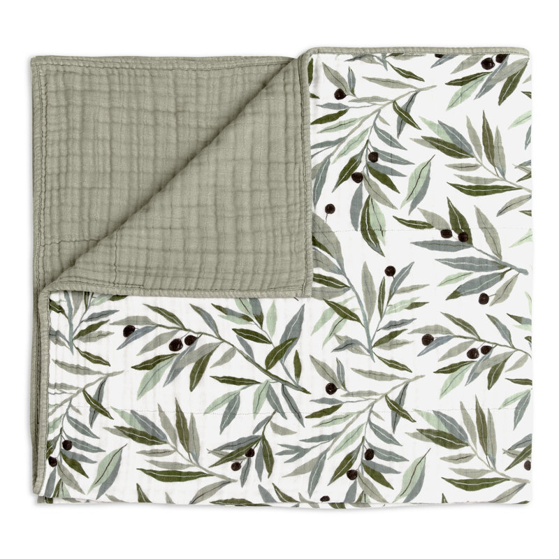 Olive Branches Muslin Quilt in GOTS Certified Organic Cotton