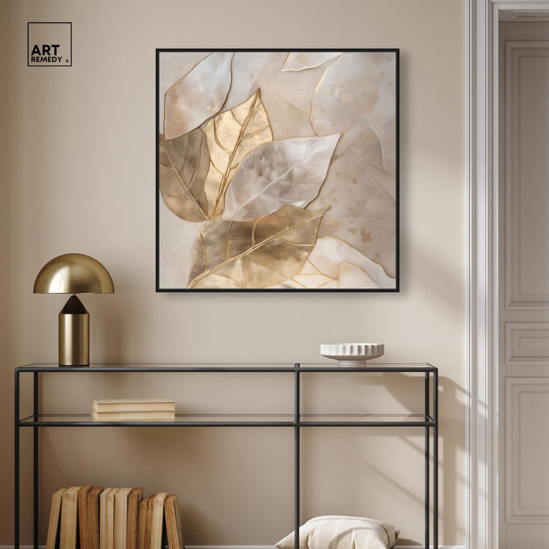 Golden Boughs, toile élégante par Art Remedy, H 31 po x l 31 po, Cadre flottant, Noir
