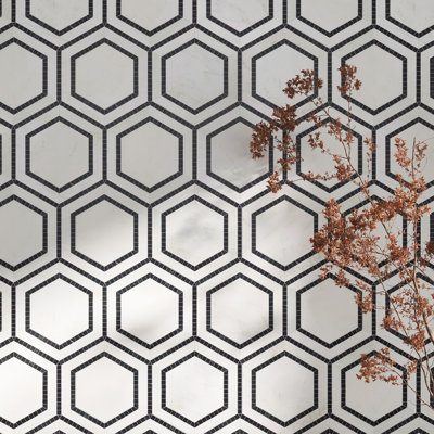 Interspace 6.7 in. x 15.44 in. Hexagon Polished Marble Mosaic Tile