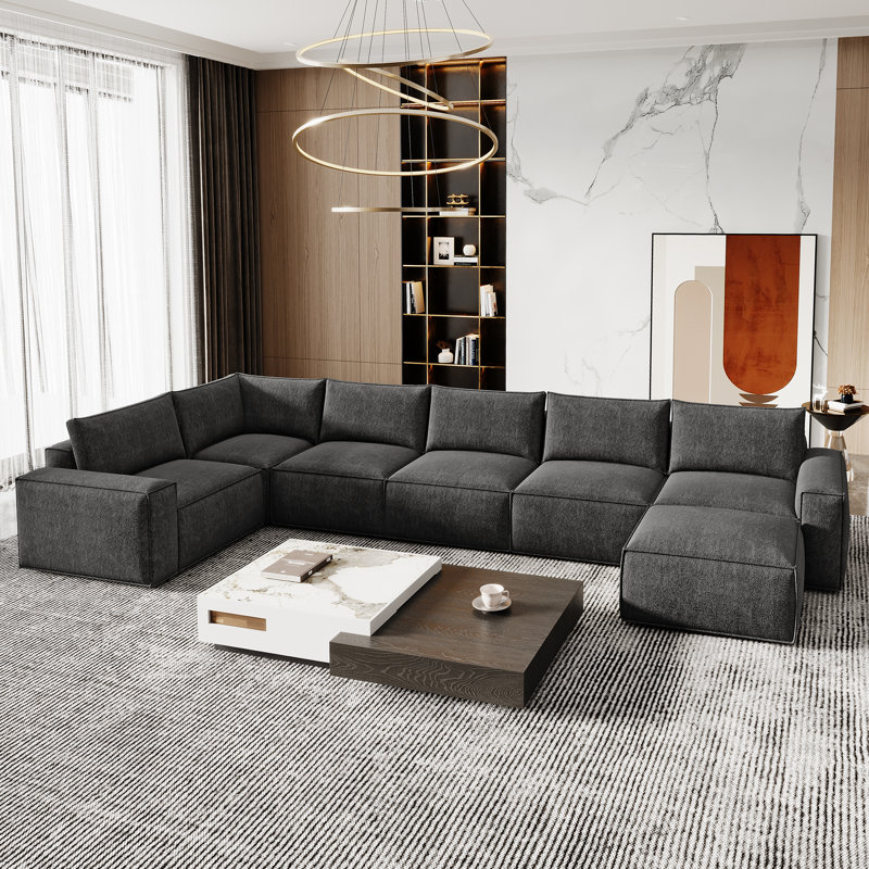 Chenille Boneless Modular Compression Sofa Sectional Sofa, Gray Chenille