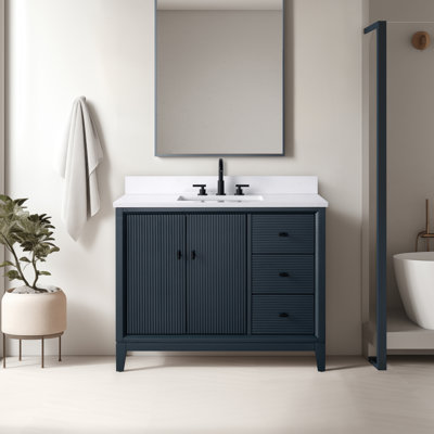 Meuble-lavabo autoportant à simple cuve 42 po avec plateau en marbre Caldwell