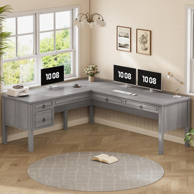 Suter 63" Executive L Shaped Desk, Home Office Desk With 4 Drawers, Farmhouse Corner Computer Desk With Storage & File Drawers For Home Office