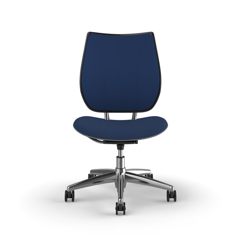 Chaise de travail ergonomique avec dossier rembourré Liberty, Sans accoudoirs, Bleu - 0771, Aluminium poli avec bordure noire