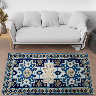 Soft Pile Printed Rug with Intricate Eastern-Inspired Floral Design Ideal for Adding Unique Charm to Your Living Room or Dining Area