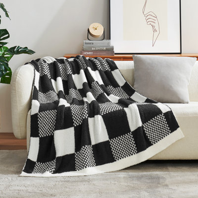 Jeté décoratif réversible en tricot à carreaux léger pour canapé ou lit