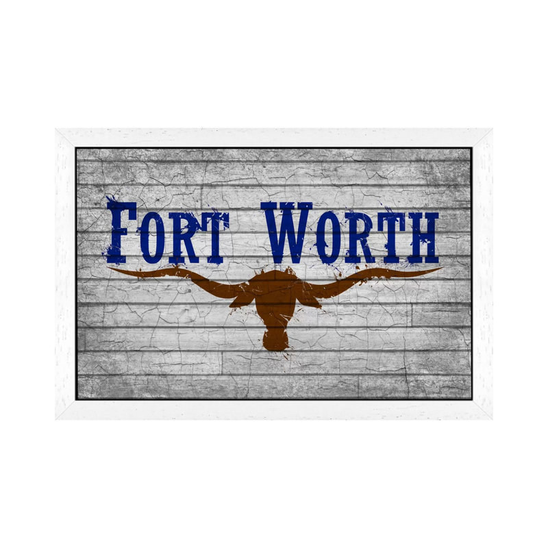 Fort Worth, Texas Cracked Fresh Paint City Flag On Wood Planks - Print on Canvas, White Framed, 66.04 cm H x 45.72 cm W