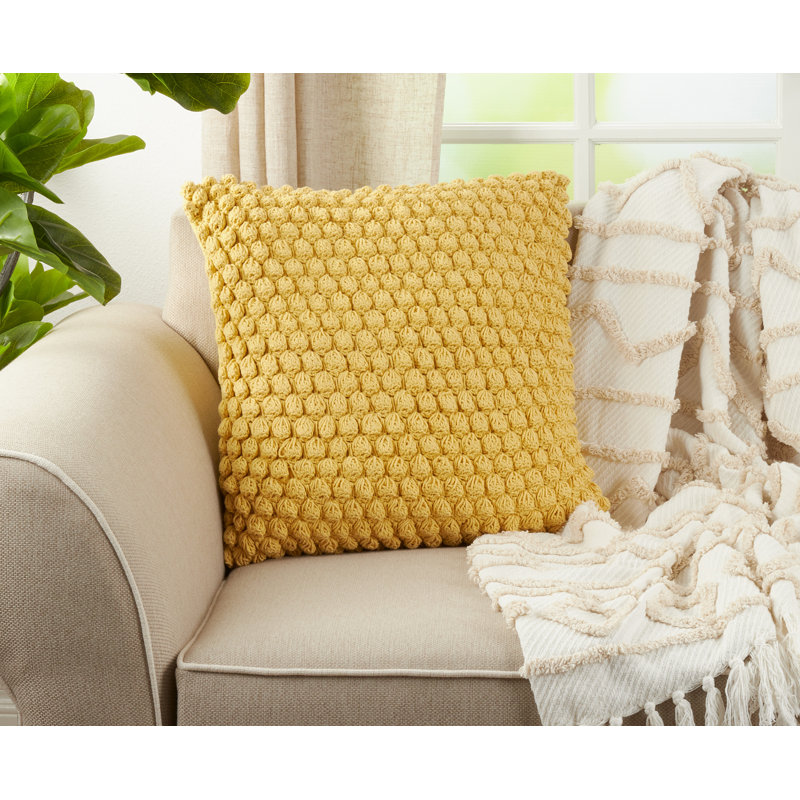 Camargue Cotton Feather 20" Throw Pillow, Yellow, 20" H x 20" W