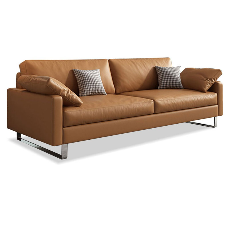Causeuse coussin orange en cuir véritable, H 33,46 po x l 82,68 po x P 33,46 po