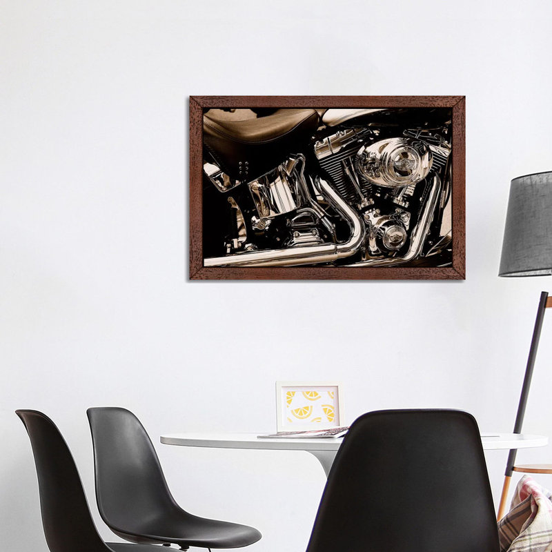 Harley Motorcycle - Print on Canvas, 66.04 cm H x 45.72 cm W, Brown Framed