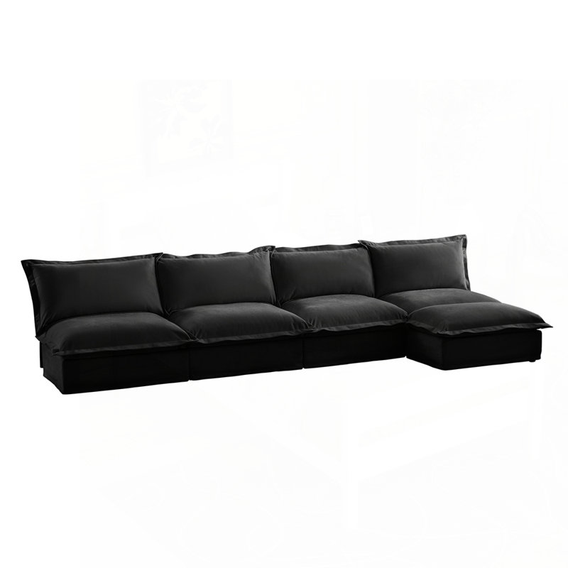 Canapé modulaire confortable pour repose-pieds, Noir, noir, noir, noir