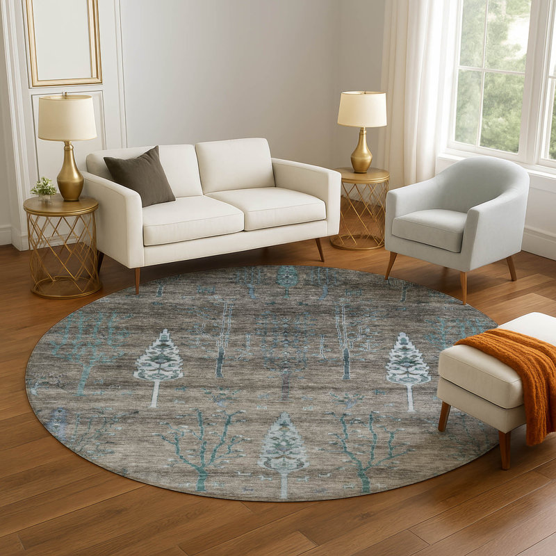 Premium Machine Washable Tara AMF1922 Floral Rug, Round 8'