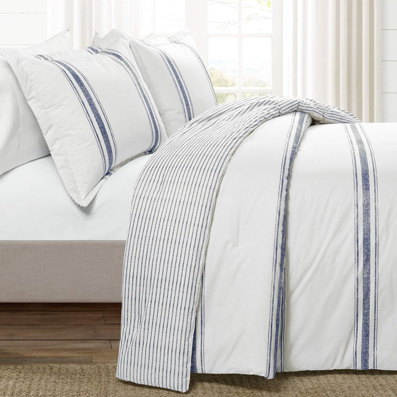 California King Blue Cotton Reversible Comforter Set