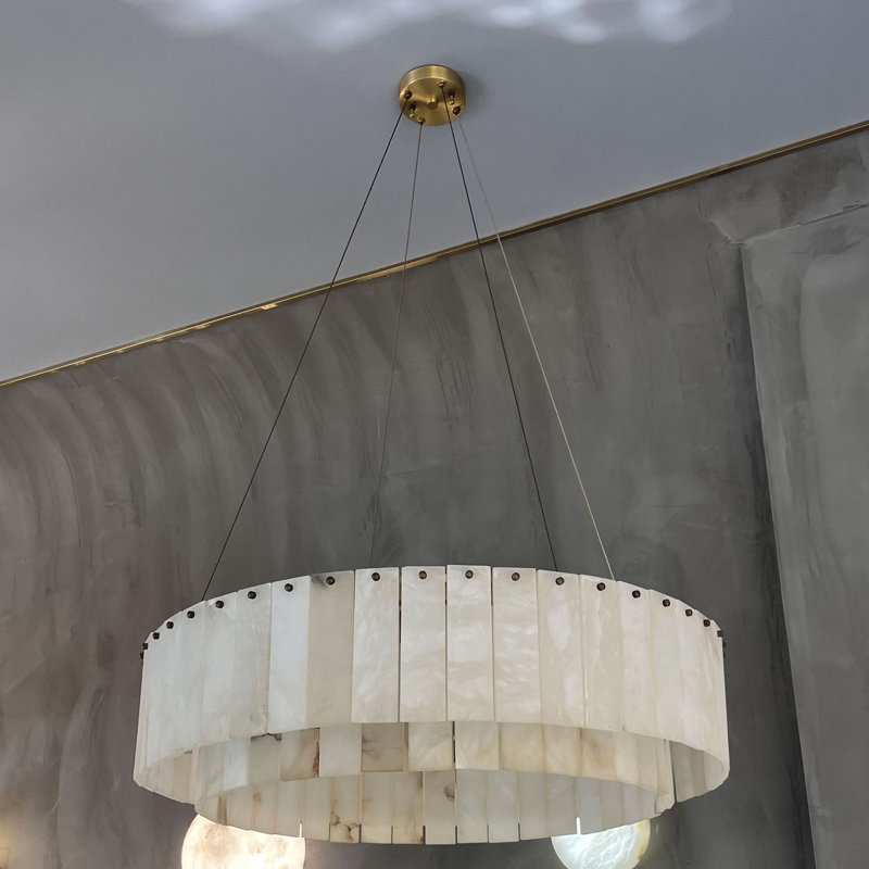 Monzerrad 31" 10 - Light 2 - Tier Alabaster Dining Room Gold Chandelier Pendant Lights(Bulbs Included)