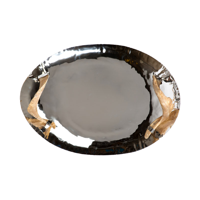 Polished Nickel Tray with Natural Horn Handles