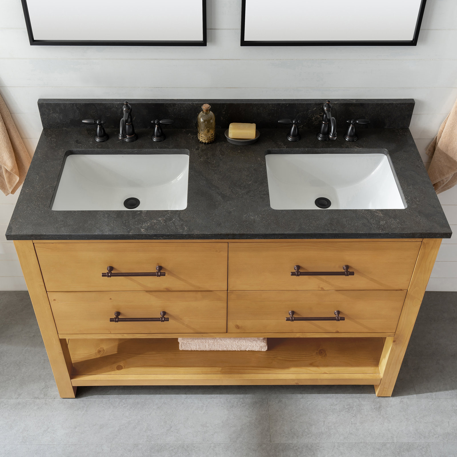 Keri 54'' Double Bathroom Vanity, Tan/Antique Black