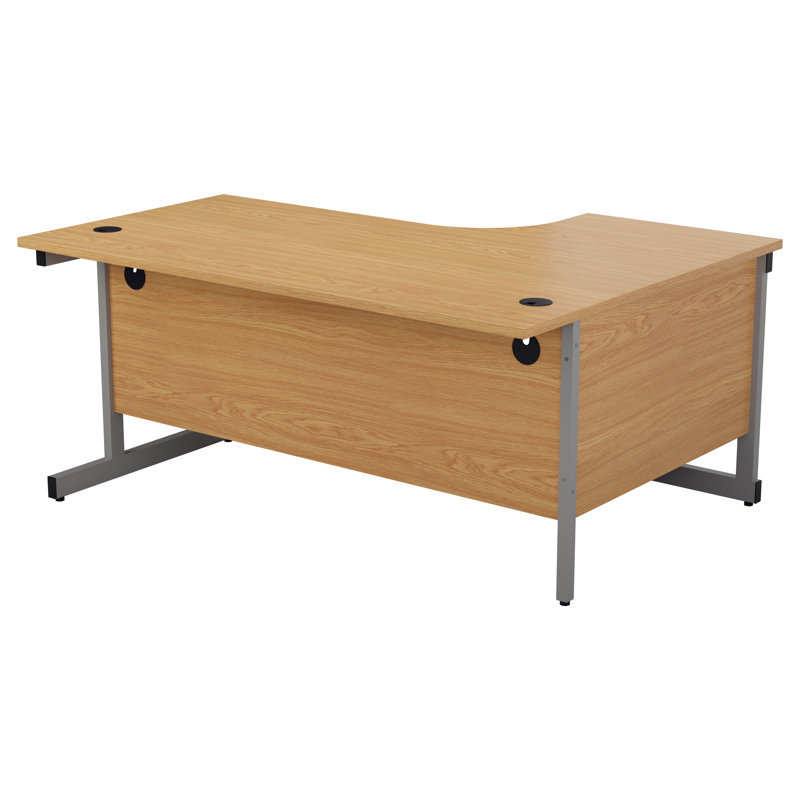 Buariki L-Shaped Metal Base Desk Shell, Silver, Oak, Right