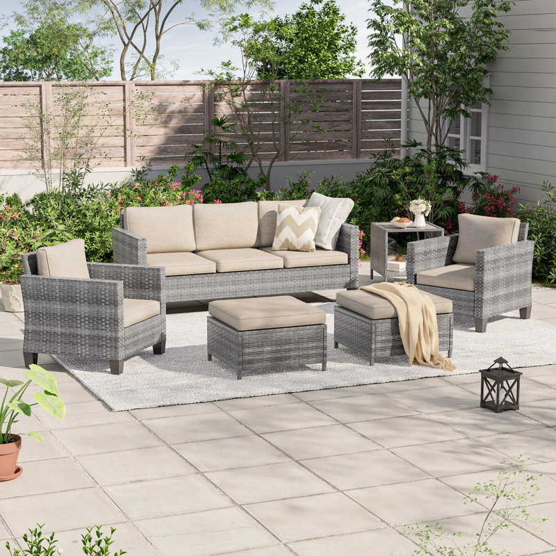 Tostvale Wicker 5 - Person Patio Conversation Set with Cushions, Gray, Beige