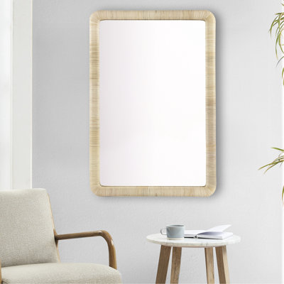 Le miroir de salle de bain rectangulaire naturel de 26 po x 39 po améliore l'esthétique de la salle de bain, peut être accroché dans n'importe quelle direction, et le miroir de la porte d'entrée du miroir fait une entrée élégante, montée dans les deux sens, en verre