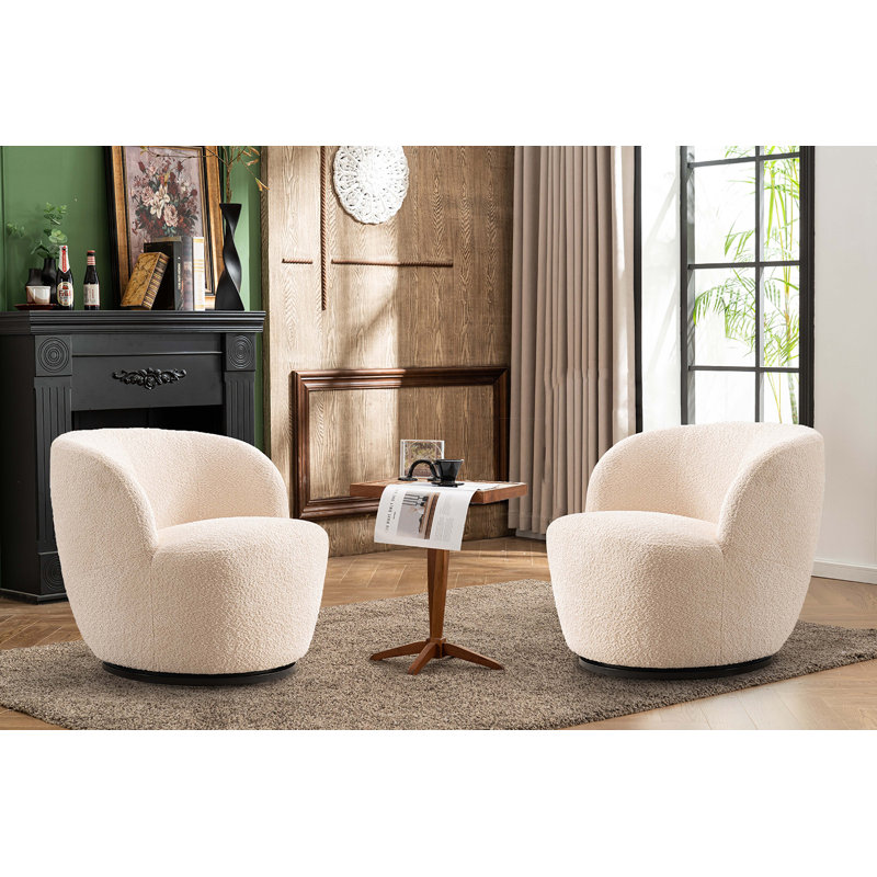 Nen Boucle Swivel Barrel Chair, Light Beige