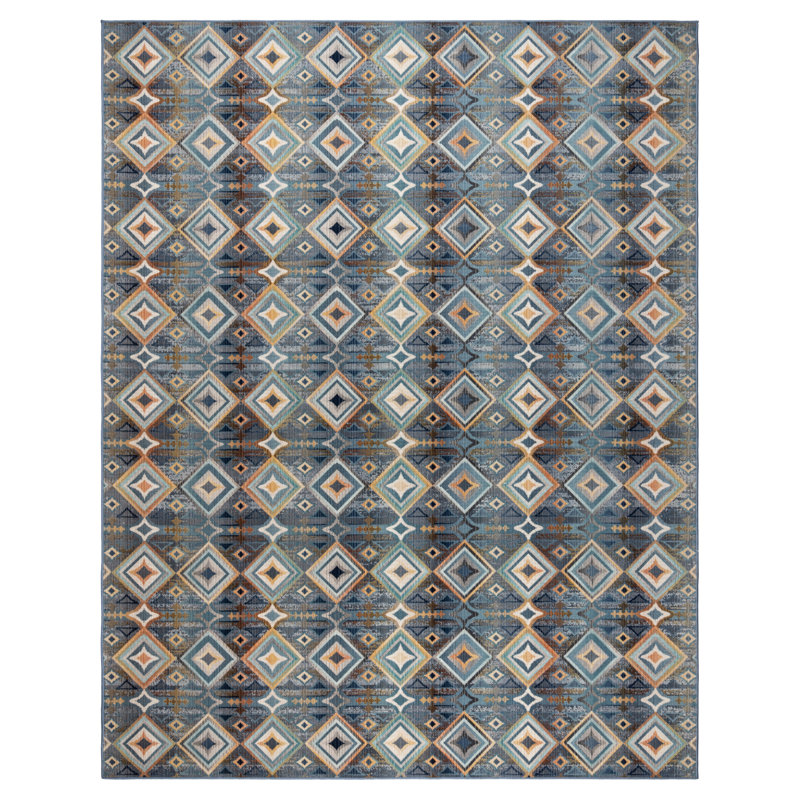 Marsetta Dara Blue Multicolor Bohemian Moroccan Polypropylene Machine Woven Indoor Outdoor All Weather Area Rug