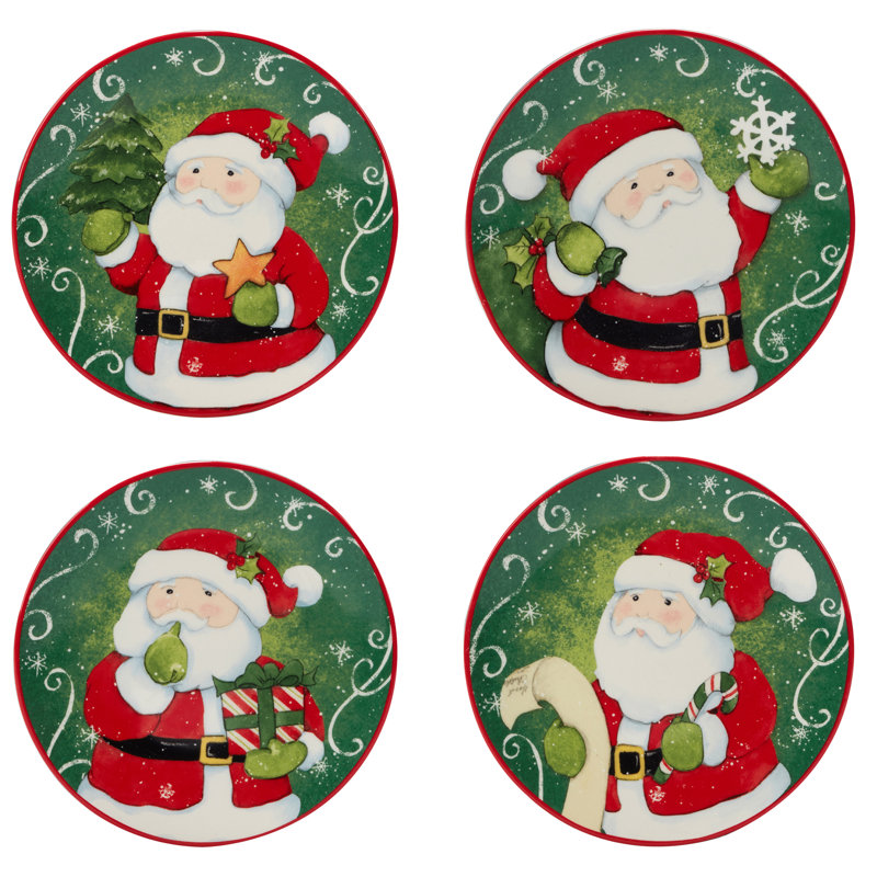 Certified International Holiday Magic Santa Set Of 4 Canape Plate