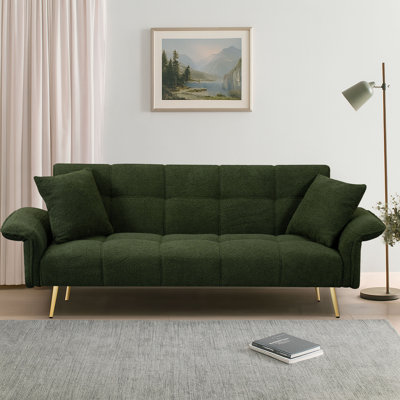 Modren Teddy Fabric Upholstered Convertible Futon Sofa Bed with Folding Armrests