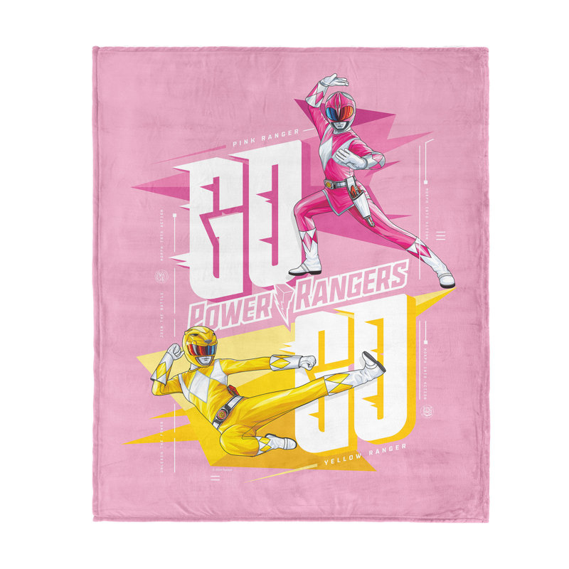 Jeté en soie rose et jaune Hasbro Power Rangers, L 50 po x L 60 po