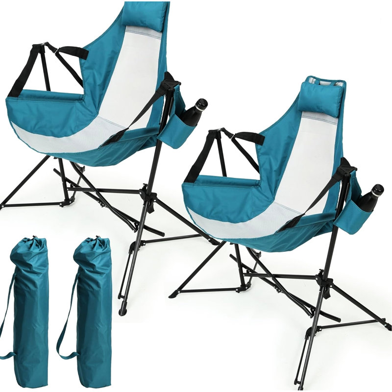 Camping Chair, Portable Folding With Adjustable Back, Carry Bag, Blue For Outdoor Lacrosse  2Pcs Recliner,, Blue