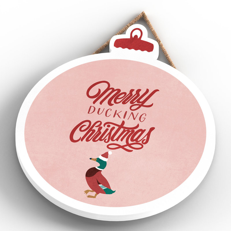 Xmas Merry Ducking Christmas Wooden Bauble Plaque