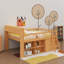 Queen Low Loft Bed With Storage Headboard And LED Lighting, Wooden Loft Bed Frame With Storage Shelves-1229849744