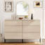 Ensemble de commode et de table de chevet 6 tiroirs pour la chambre à coucher, ensemble de chambre à coucher 3 pièces à motif de roseaux minimaliste, commode double en chêne avec poignées cachées-363294329