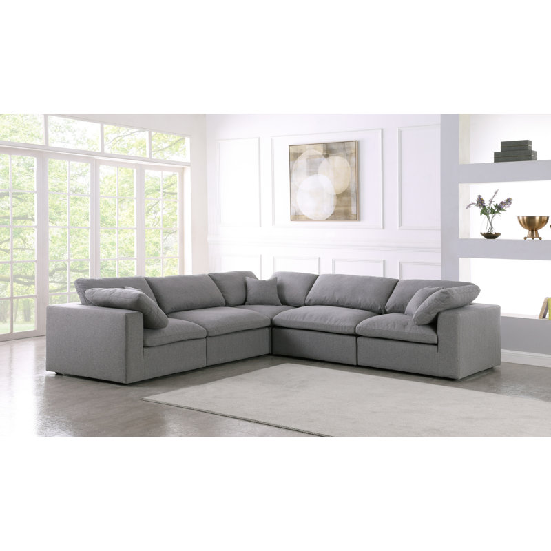 Amillya 119" Wide Symmetrical Modular Corner Sectional, Grey Linen Textured Fabric