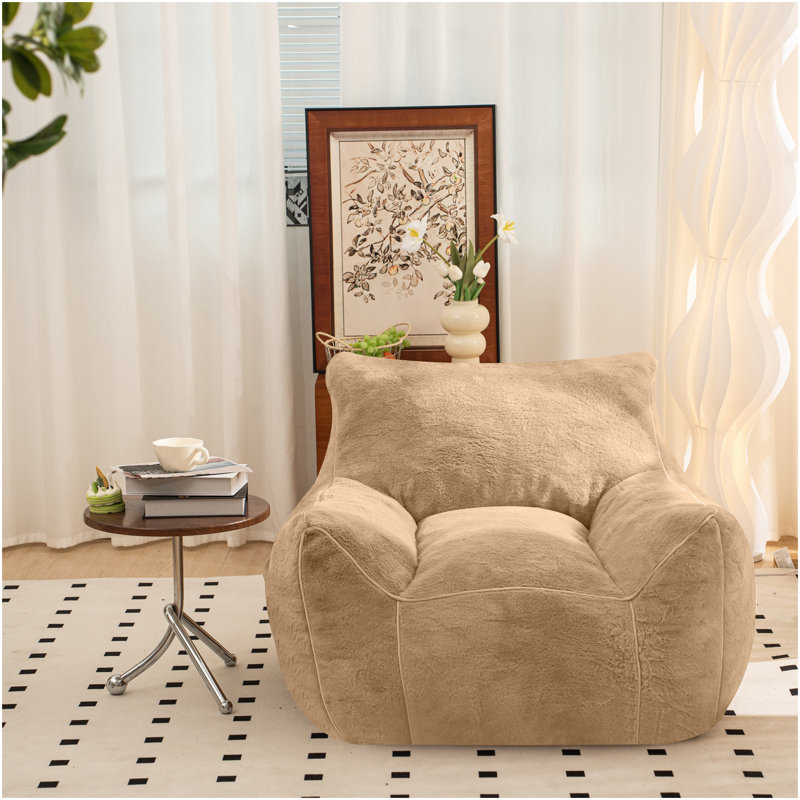 Fauteuil à billes, fauteuil à billes confortable avec dossier, fauteuil à billes en fausse fourrure pour adultes, canapé à plancher rembourré pour salon, chambre à coucher, appartement, kaki