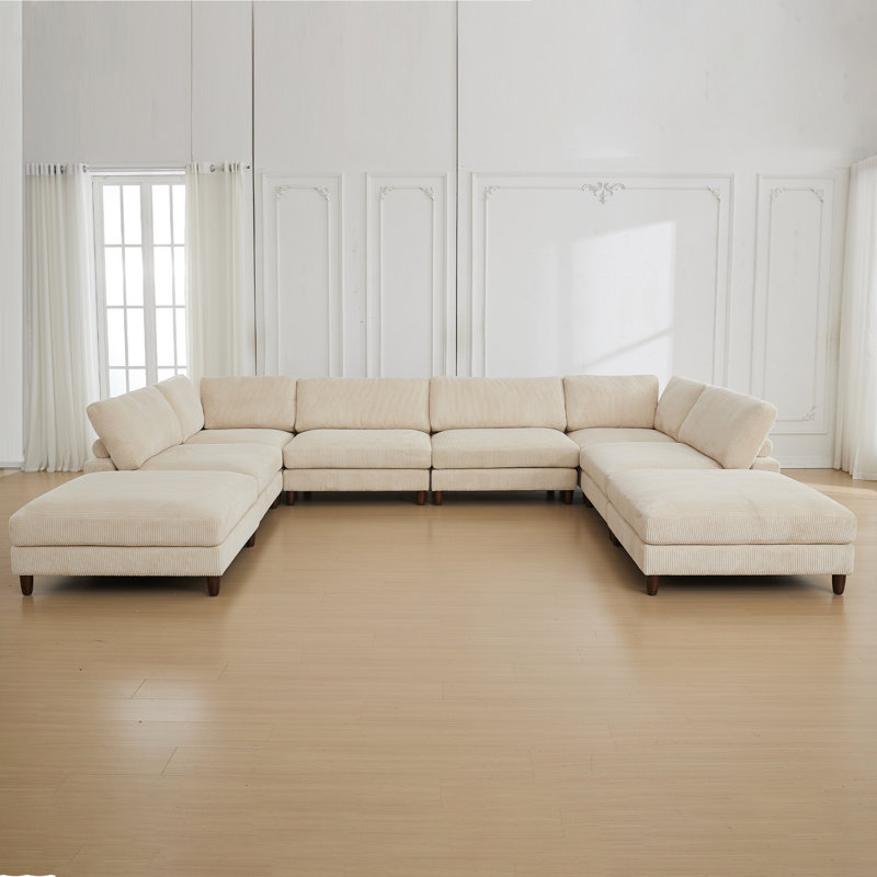 Canapé modulaire en velours côtelé 8 pièces de 176 po de largeur, Velours côtelé blanc