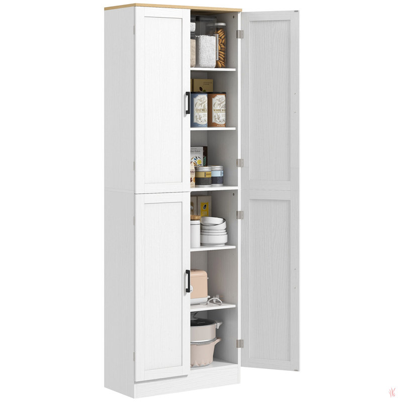 67" Freestanding Kitchen Pantry, 4-Door Storage Cabinet Organizer With Adjustable Shelves, Kitchen Cabinet With Doors And Shelves, Distressed White